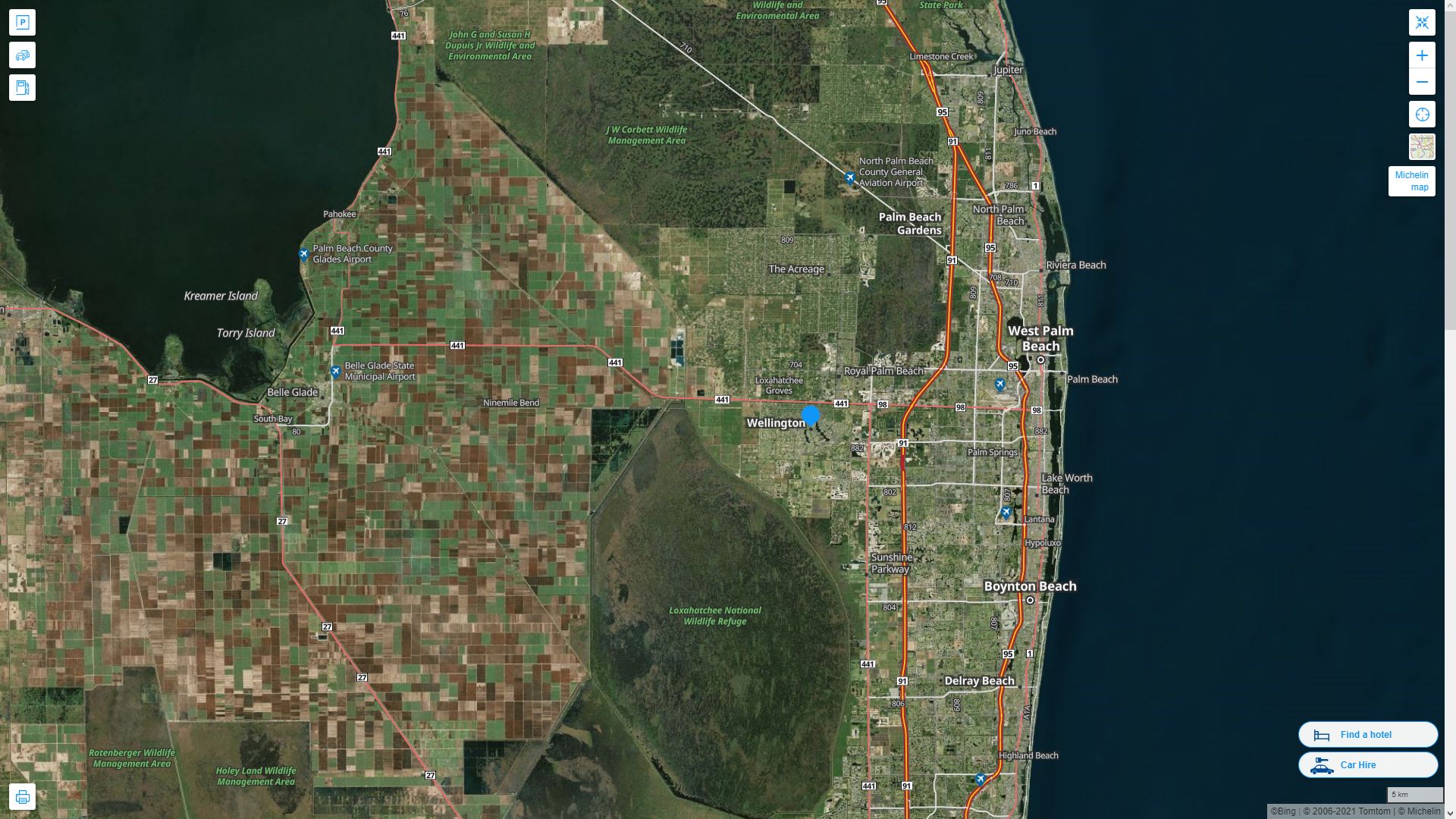 Wellington Florida Highway and Road Map with Satellite View